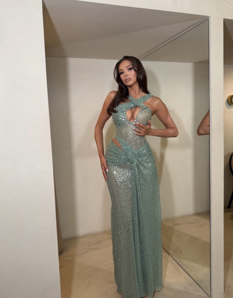 BEADED LIGHT GREEN DRESS