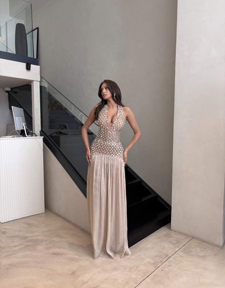 BEIGE DRESS WITH GEMS