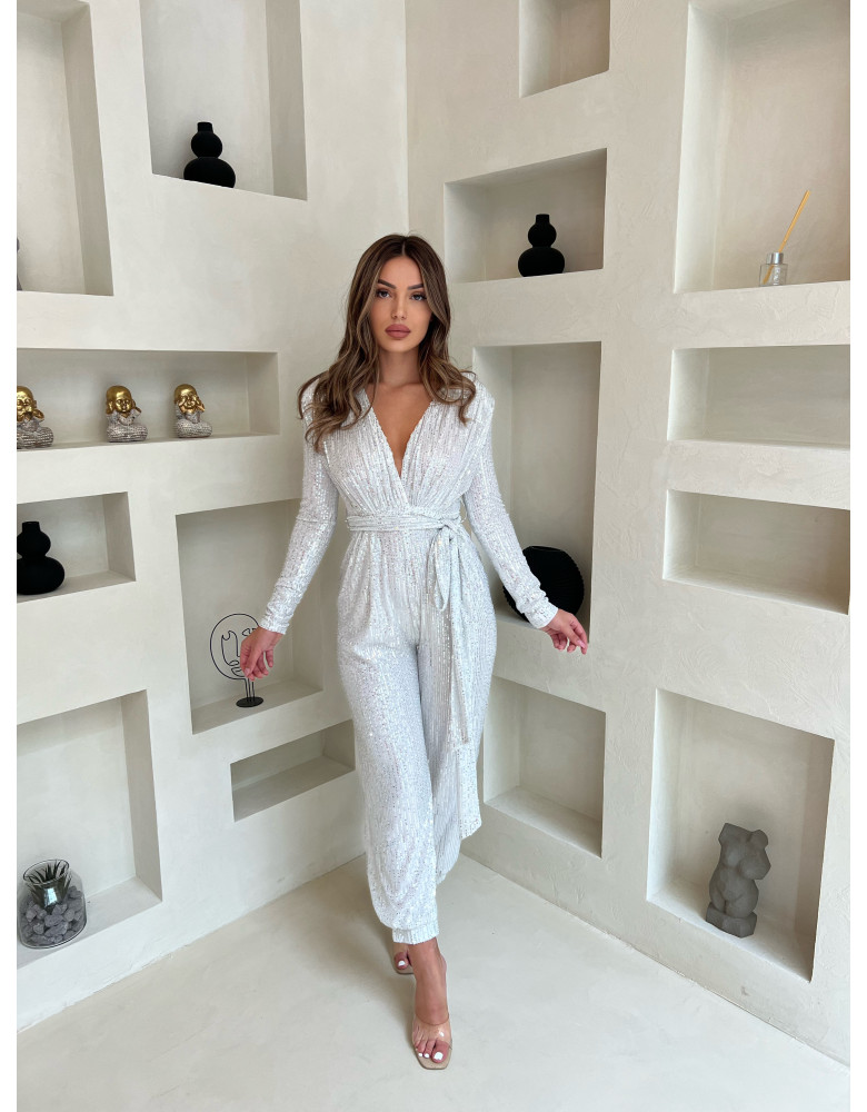 TASHA SILVER SEQUIN JUMPSUIT